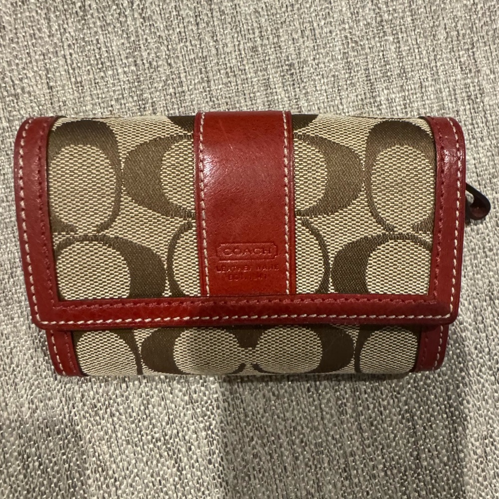 Coach Vintage Red and Brown Signature Wallet
